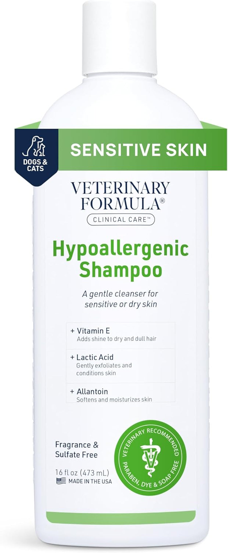 Clinical Care Hypoallergenic Shampoo for Dogs and Cats, 16 Oz – No Harsh Ingredients – Pet Shampoo for Allergies and Sensitive Skin, Promotes Healthy Skin and Coat