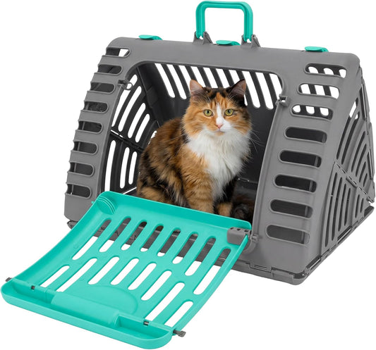 Foldable Travel Cat Carrier - Front Door Plastic Collapsible Carrier Collection, Waterproof Bed